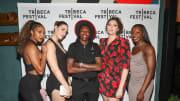 DiDi Richards poses with Lorela Cubaj, Natasha Howard, Stephanie Dolson, and Michaela Onyenwere attend the Tribeca Festival After-Party for "Unfinished Business" at Veranda on June 13, 2022 in New York City. 