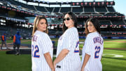 Brooks Nader, Yumi Nu and Cindy Kimberly in their Mets jerseys.