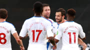Palace players celebrate Luka Milivojevic's goal