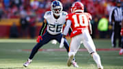 Former Tennessee Titans CB Logan Ryan lining up against Kansas City Chiefs WR Tyreek Hill in the AFC Championship Game. 