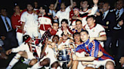 Milan celebrate their fifth European Cup after eviscerating Barcelona
