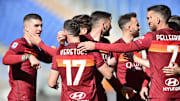 L'esultanza giallorossa con l'Udinese