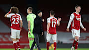 Mikel Arteta's side celebrate their win over Newcastle United in the Premier League on Monday night