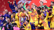 La joie des joueurs du Barça après ce succès en finale de Coupe du Roi.