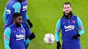 Miralem Pjanic and Samuel Umtiti in training 