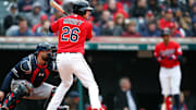 Max Moroff at the plate for the Indians