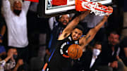 Obi Toppin dunking against the Atlanta Hawks.