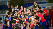 Atletico Madrid's players celebrate with