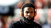 Cleveland Browns receiver Odell Beckham Jr. warming up before a matchup with the Baltimore Ravens 
