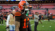 Browns receiver Odell Beckham Jr. walks around the field after a loss to the Ravens.