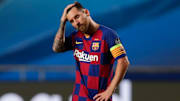 Lionel Messi se lamenta en el partido entre el Barcelona y el Baryern Munich.