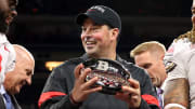 Ohio State head coach Ryan Day celebrates winning the 2019 Big Ten Championship.