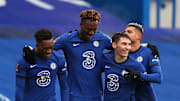 Tammy Abraham celebrates his hat-trick against Luton