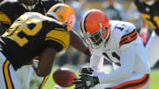 Pittsburgh Steelers LB James Harrison hits Cleveland Browns WR Mohamed Massaquoi