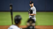 Corey Kluber durante un partido de MLB 2019 entre Indios de Cleveland y Marlins de Miami