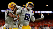 Thaddeus Moss celebrating a touchdown in the National Championship vs. Clemson