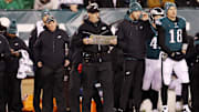 Eagles head coach Doug Pederson and the Philadelphia staff calling plays against the Cowboys.