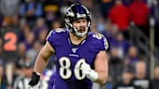 Nick Boyle running a route in the AFC Divisional round game vs. the Titans