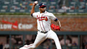 Then-Atlanta Braves pitcher Julio Teheran fires in Game 5 of the 2019 NLDS 