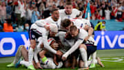England celebrate their winning goal