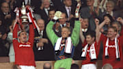 Eric Cantona, Peter Schmeical, Denis Irwin and David May all of Manchester United