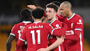 Liverpool celebrate Diogo Jota's winning goal against Wolves 