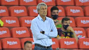 Quique Setien on the touchline.