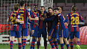 Barcelona celebrate victory over Huesca 
