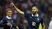 Karim Benzema lors d'un match amical avec l'Équipe de France face à l'Arménie. 