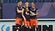 Joueurs montpelliérains lors du match Montpellier-Bordeaux 