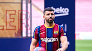 Sergio Agüero en su presentación con el Barcelona