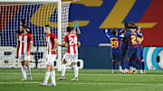 Barcelona celebrate Ivan Rakitic's winner