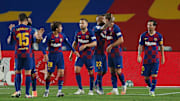 Barcelona celebrate Ivan Rakitic's winner against Athletic Club