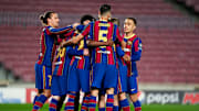Los jugadores del Barça celebran un gol contra el Dynamo Kyiv