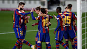 Los jugadores del Barça celebran la victoria contra el Betis