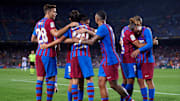 Jubel der Barça-Spieler über die Entscheidung durch Sergi Roberto
