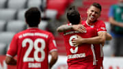 Lewandowski celebrates his first of the day