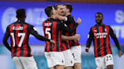 La gioia del Milan dopo il vantaggio di Ibrahimovic contro l'Inter 