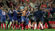 France celebrate after David Trezeguet scores the Golden Goal at Euro 2000