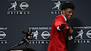 Quarterback Lamar Jackson after winning the 2016 Heisman Trophy with the Louisville Cardinals