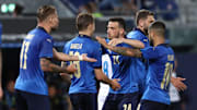 L'esultanza degli Azzurri di Roberto Mancini