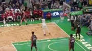 Jaylen Brown blows kiss to Miami Heat bench after hitting 3-pointer.