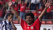 Jose Cardozo (R) of Toluca celebrates his second g