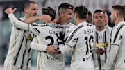 Una foto di gruppo della Juventus dopo un gol 