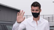 Alvaro Morata en marge de sa visite médicale au Juve center. 