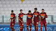 AS Roma players celebrate during their 3-1 victory over Juventus 