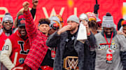 The Kansas City Chiefs celebrating at their Super Bowl Parade