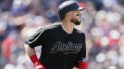 Kevin Plawecki mid-home run trot for the Cleveland Indians