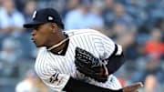 New York Yankees pitcher Luis Severino pitching against the Houston Astros