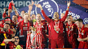 Liverpool celebrate with their Premier League title
